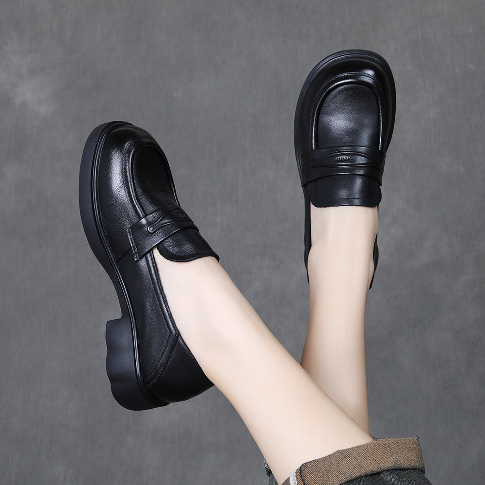 Women's Penny Loafers Leather Slip On Platform Dress Shoes Low Heel