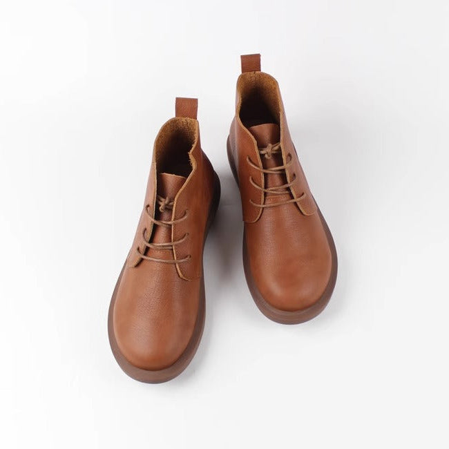Women's Handmade Leather Casual Flat Lace Up Ankle Boots