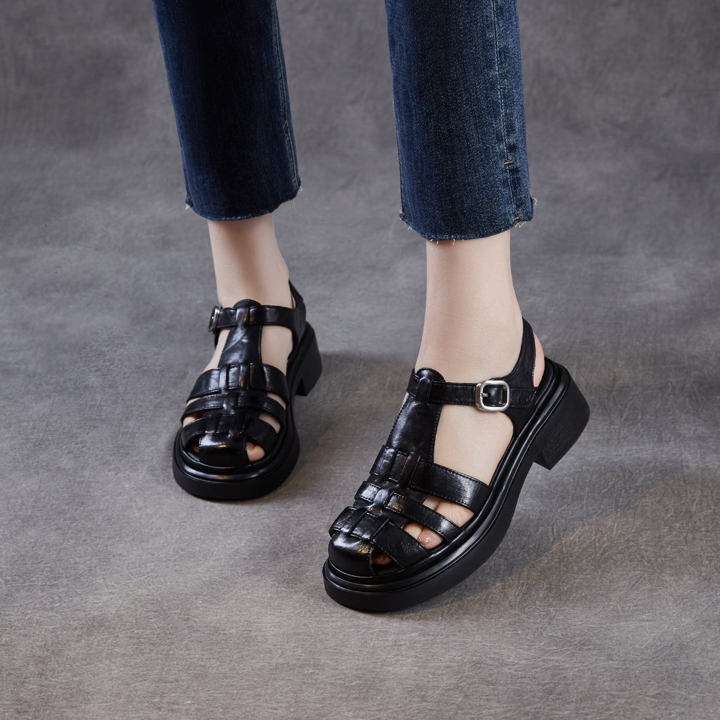 Women's Genuine Leather Casual Sandals Summer Fisherman Platform Wedge Comfort Shoes