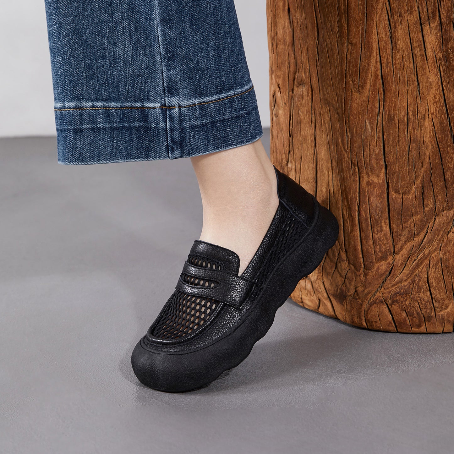 Women's Breathable Mesh & Leather Loafers - Summer Slip-Ons