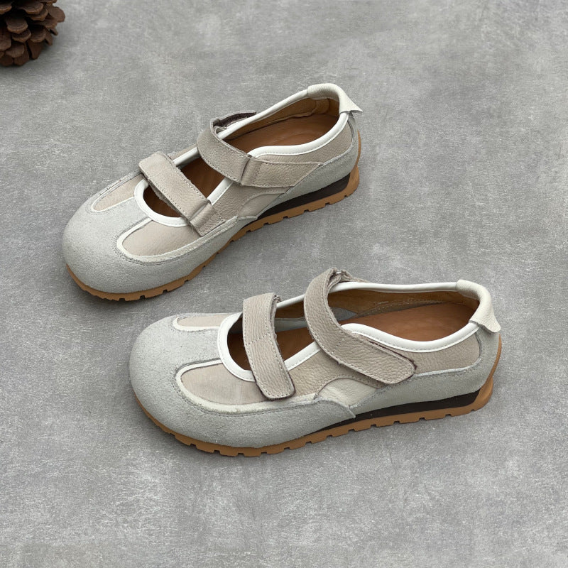 Women’s Cute Leather Mary Jane Sneakers – Casual Velcro Strap Comfortable Shoes