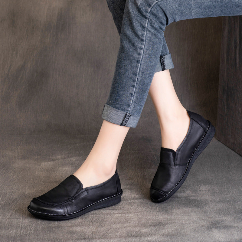 Women's Leather Casual Comfortable Slip On Flat Shoes