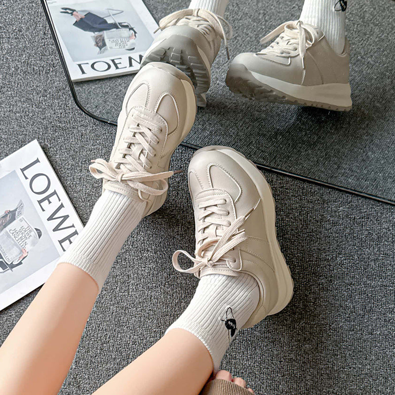 Women’s Leather Platform Sneakers – Lace-Up Casual Style