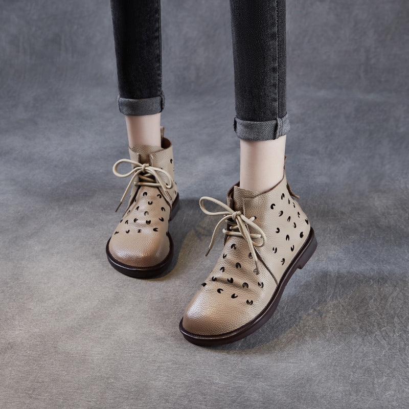 Women's Soft Leather Hollow Out Summer Boots – Breathable & Comfortable