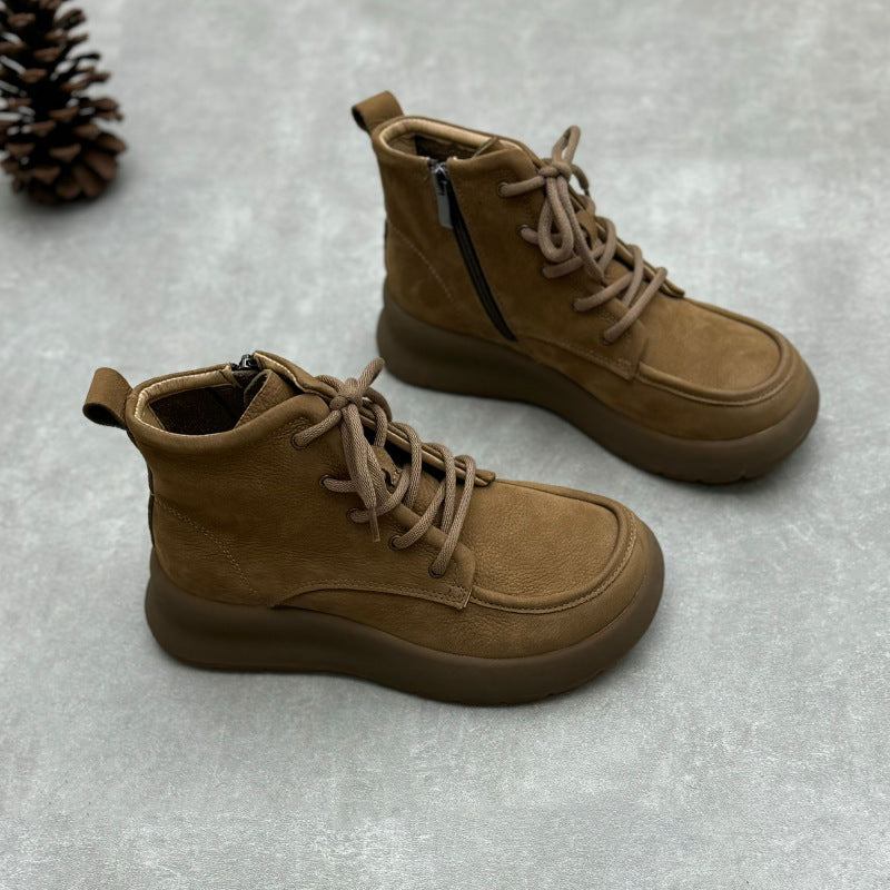 Soft Leather Lace Up Ankle Boots – Women’s Vintage Platform Shoes