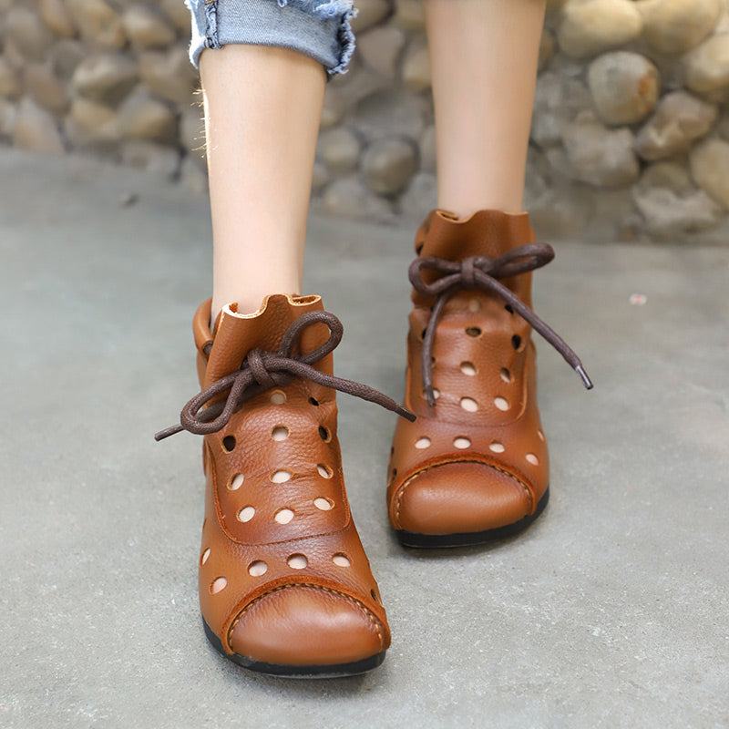 Women's Summer Leather Hollow Out Ankle Boots