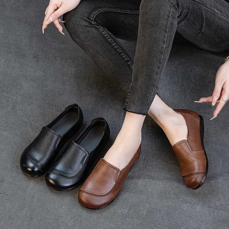 Women's Leather Slip-On Flats – Comfortable Casual Everyday Shoes
