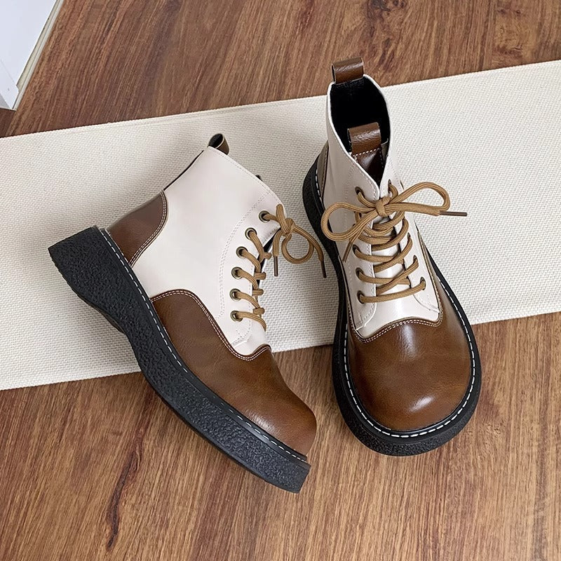 Women's Wide Toe Box Lace-up Color Blocking Platform Boots