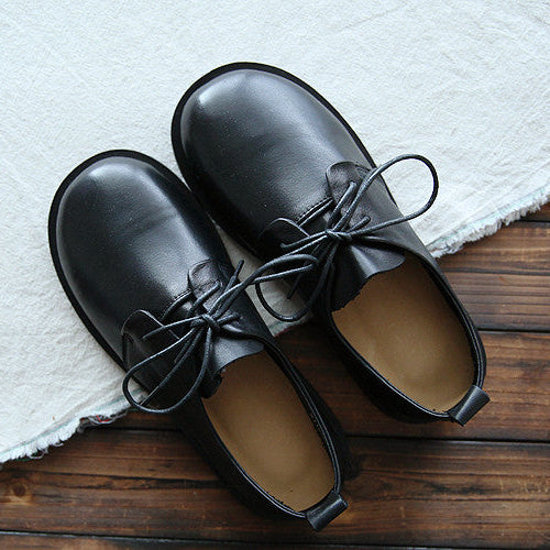 Women's Comfortable Genuine Leather Round Toe Lace-Up Casual Flats