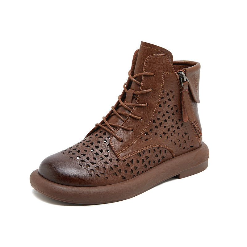 Women's Artisan Hollow-Out Summer Ankle Boots Laces & Zipper Closure
