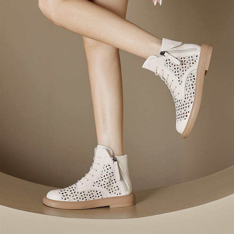Women's Artisan Hollow-Out Summer Ankle Boots Laces & Zipper Closure