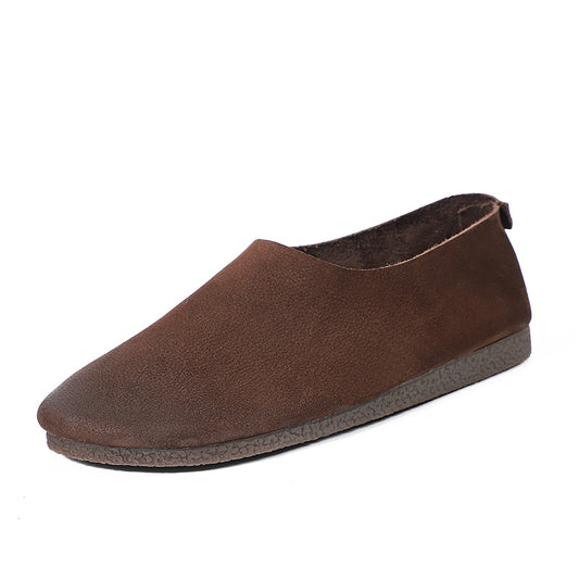 Women's Minimalist Soft Leather Slip-On Flats – Retro Style Comfort Shoes