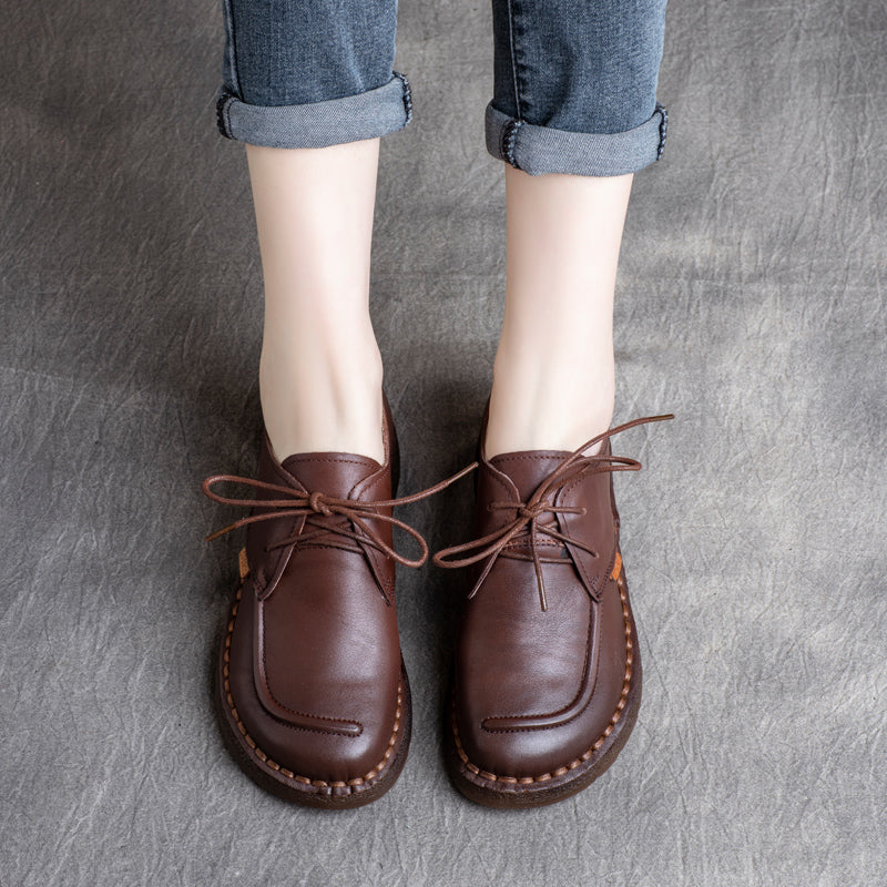 Women's Handmade Leather Lace Up Casual Comfortable Everyday Shoes