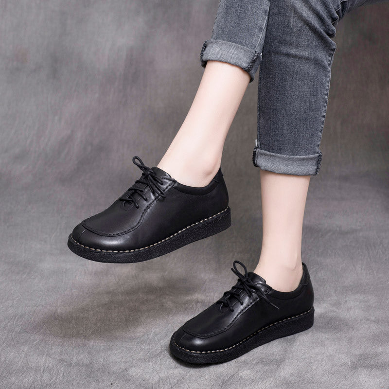 Women's Handmade Leather Casual Daily Oxford & Tie Comfortable Flat Shoes