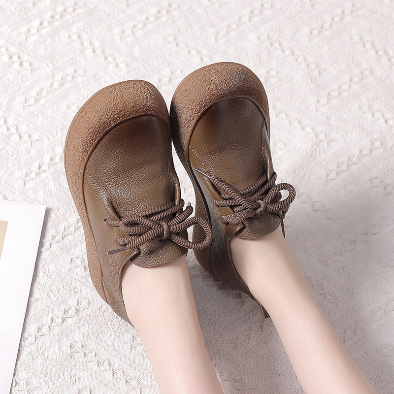 Women's Retro Outdoor Style Leather Sneakers - Breathable Microfiber Lined Walking Shoes