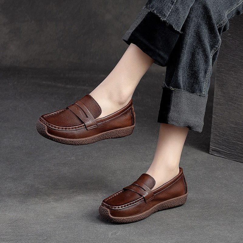 Women’s Leather Slip-On Moccasins – Retro Flat Comfortable Shoes