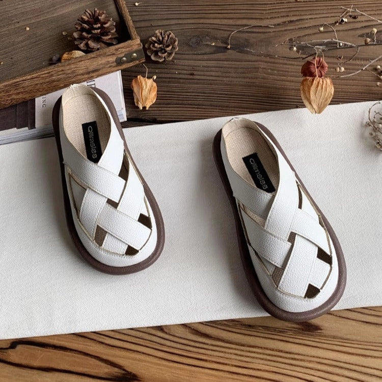 Women's Summer Closed Toe Hollow Out Flat Mule Shoes