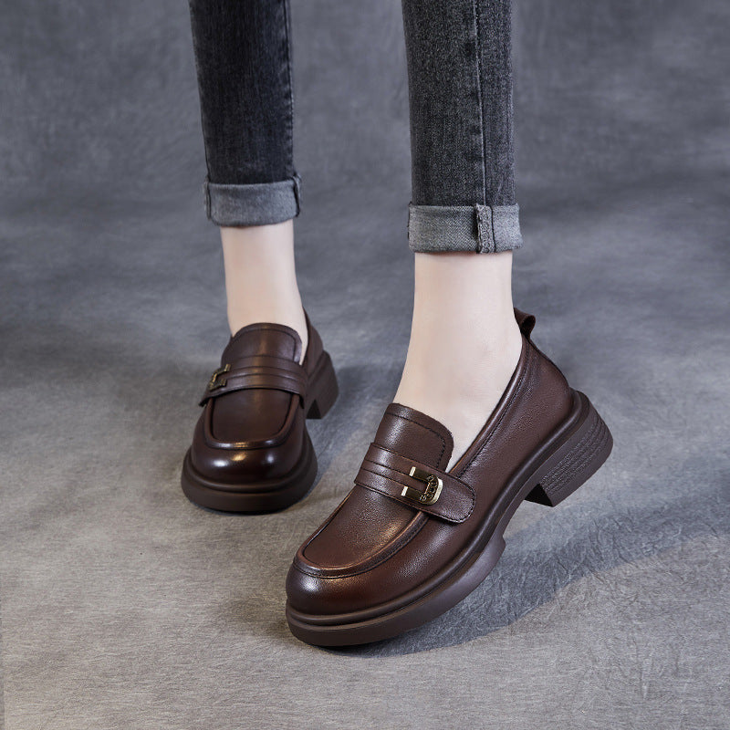 Women's Soft Leather Low Heel Loafers – Comfortable Everyday Slip-On Shoes