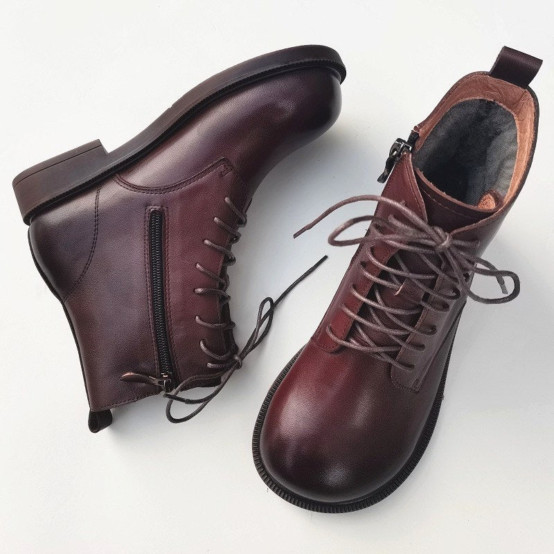 Women's Leather Shearling Ankle Boots – Wide Toe Winter Warm Boots