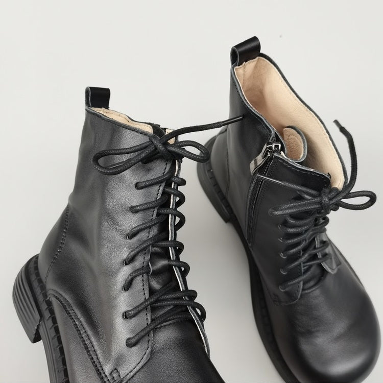 Women's Genuine Leather Wide Toe Ankle Boots – Lace-Up & Zipper Martin Boots
