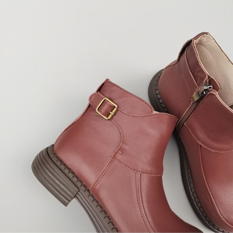 Women's Vintage Wide Toe Derby Boots – Handmade Leather Zipper Short Boots