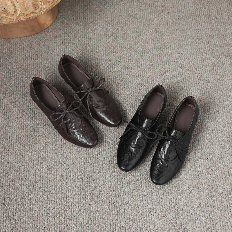 Artisanal Pointed Toe Leather Shoes - Sheepskin Lace-Up Pumps - Stable Mid-Heel Professional Footwear