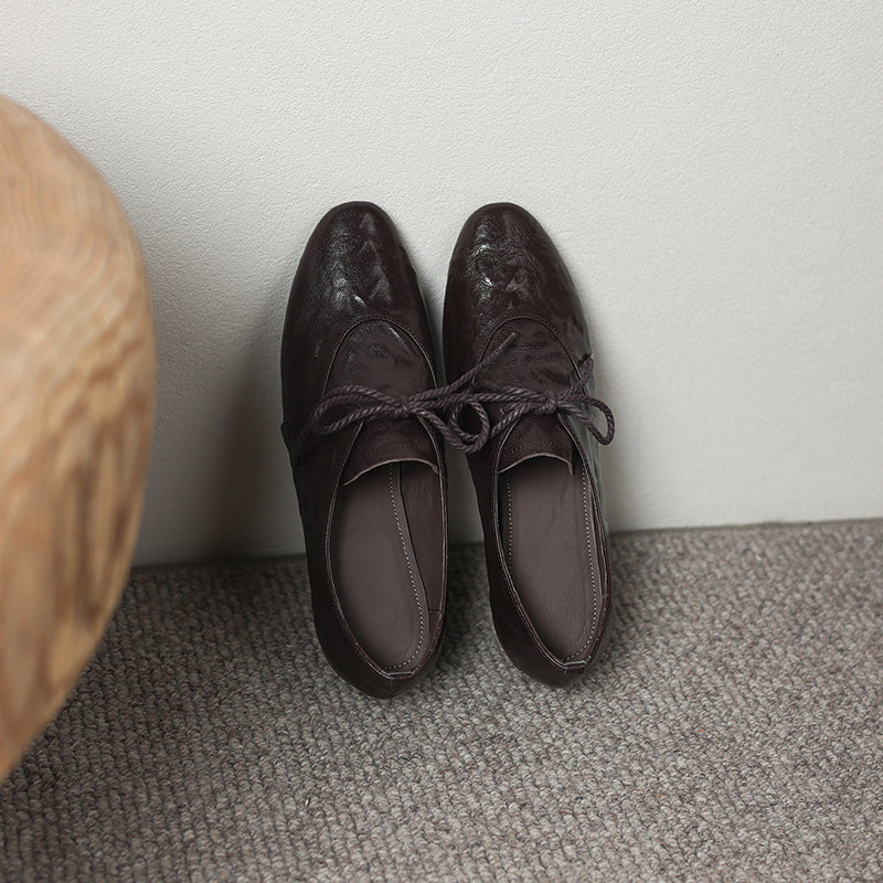 Artisanal Pointed Toe Leather Shoes - Sheepskin Lace-Up Pumps - Stable Mid-Heel Professional Footwear