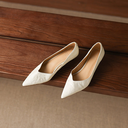 Women's Sheepskin Pumps - Office Elegance Pointed Toe Wedge Heel