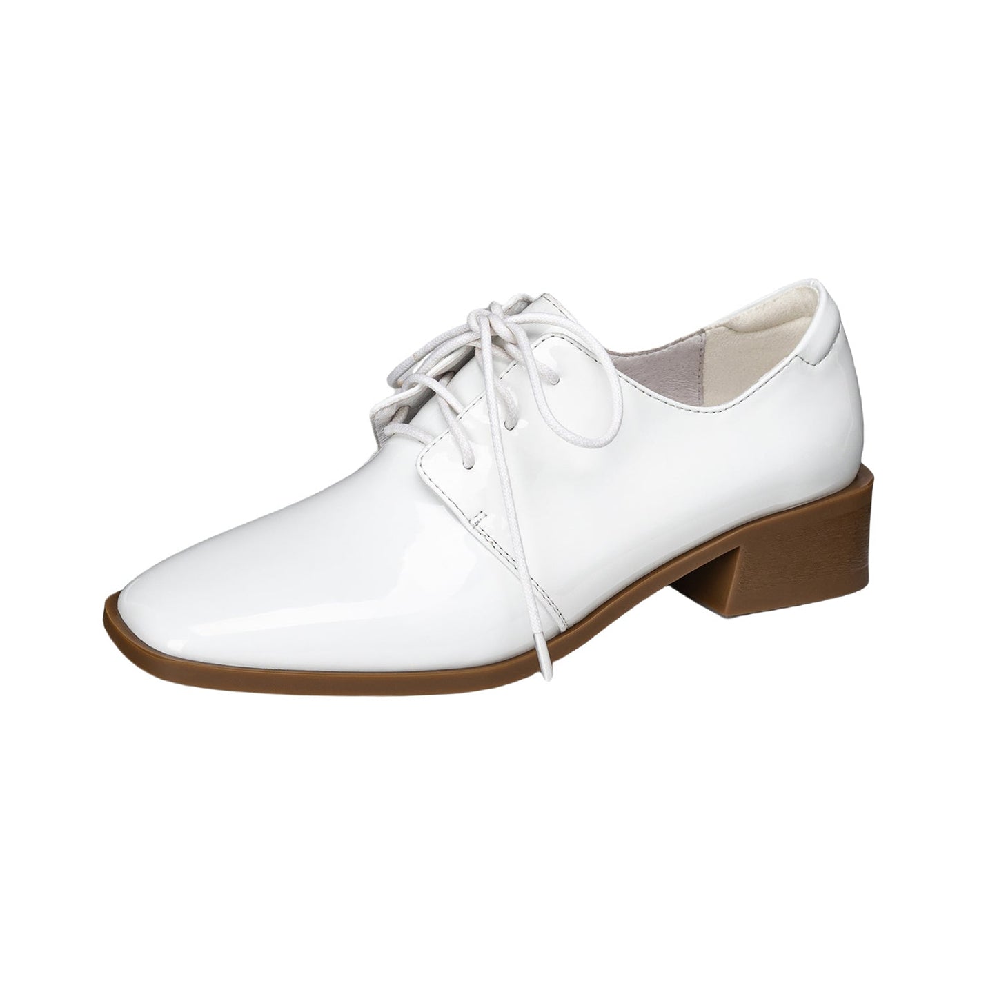 Women's Modern Square Toe Patent Leather Shoes Lace-up Professional Block Heel Derby