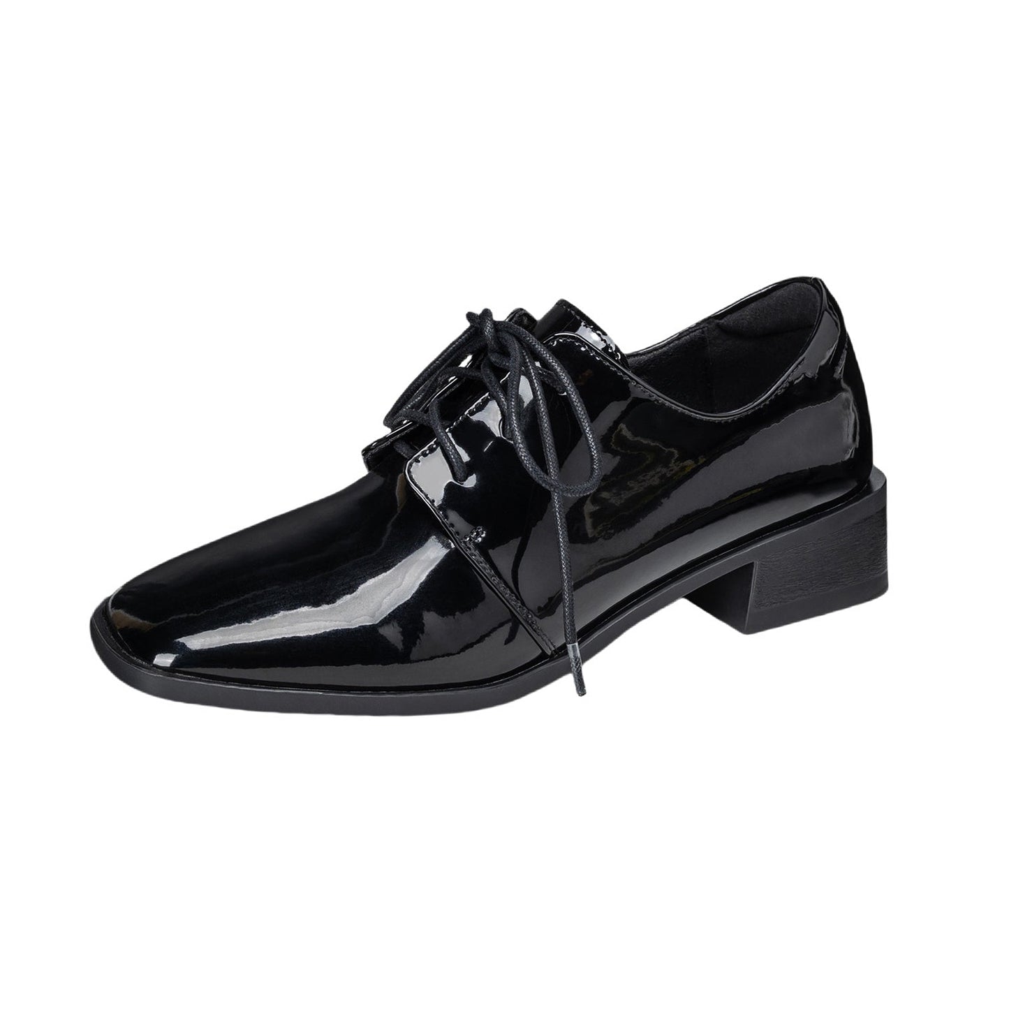 Women's Modern Square Toe Patent Leather Shoes Lace-up Professional Block Heel Derby
