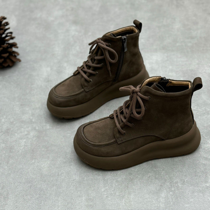 Soft Leather Lace Up Ankle Boots – Women’s Vintage Platform Shoes