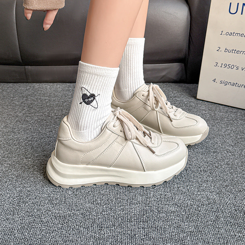 Women’s Leather Platform Sneakers – Lace-Up Casual Style