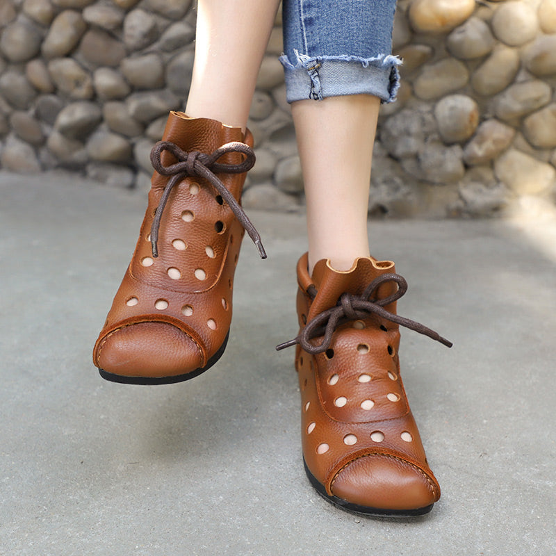 Women's Summer Leather Hollow Out Ankle Boots