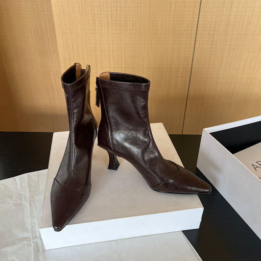 Zip Pointed Toe Kitten Heel Stiletto Ankle Boots for Women