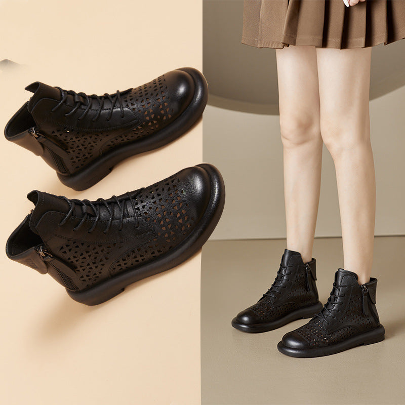 Women's Artisan Hollow-Out Summer Ankle Boots Laces & Zipper Closure