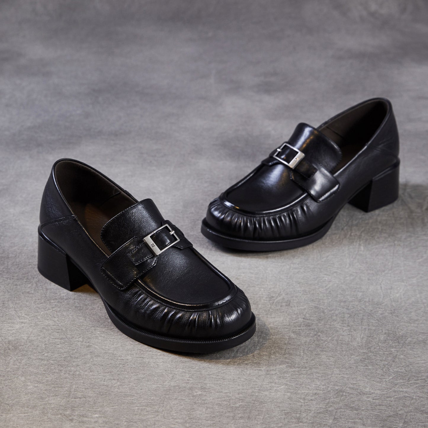 Women’s Sheepskin Leather Loafers – British Style Block Heel Mid Heel Shoes