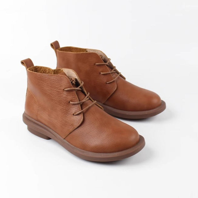 Women's Handmade Leather Casual Flat Lace Up Ankle Boots