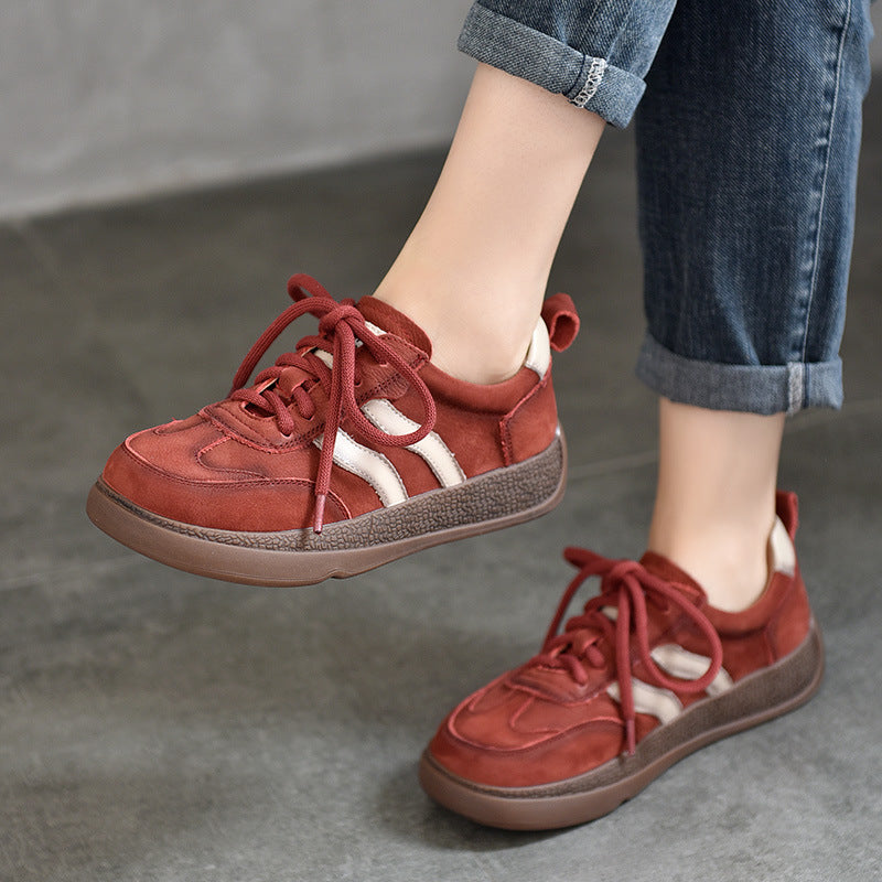 Women’s Genuine Leather Lace-Up Flat Shoes – Comfortable Casual Everyday Sneakers