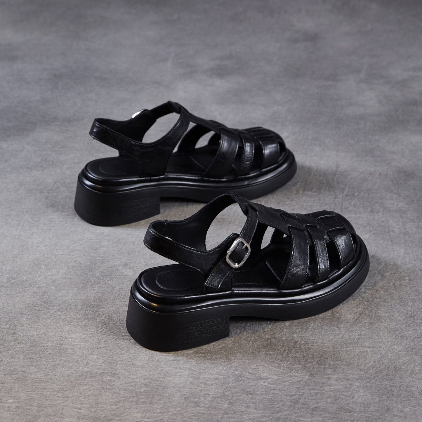 Women's Genuine Leather Casual Sandals Summer Fisherman Platform Wedge Comfort Shoes