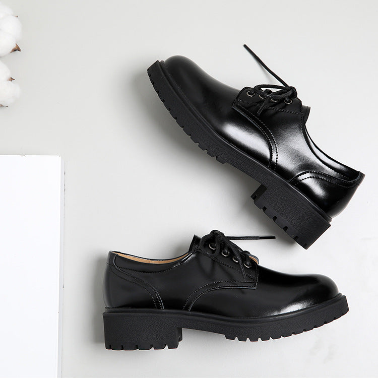 Women's Leather Classic Vintage Lace Up Oxford Low Block Heel Shoes