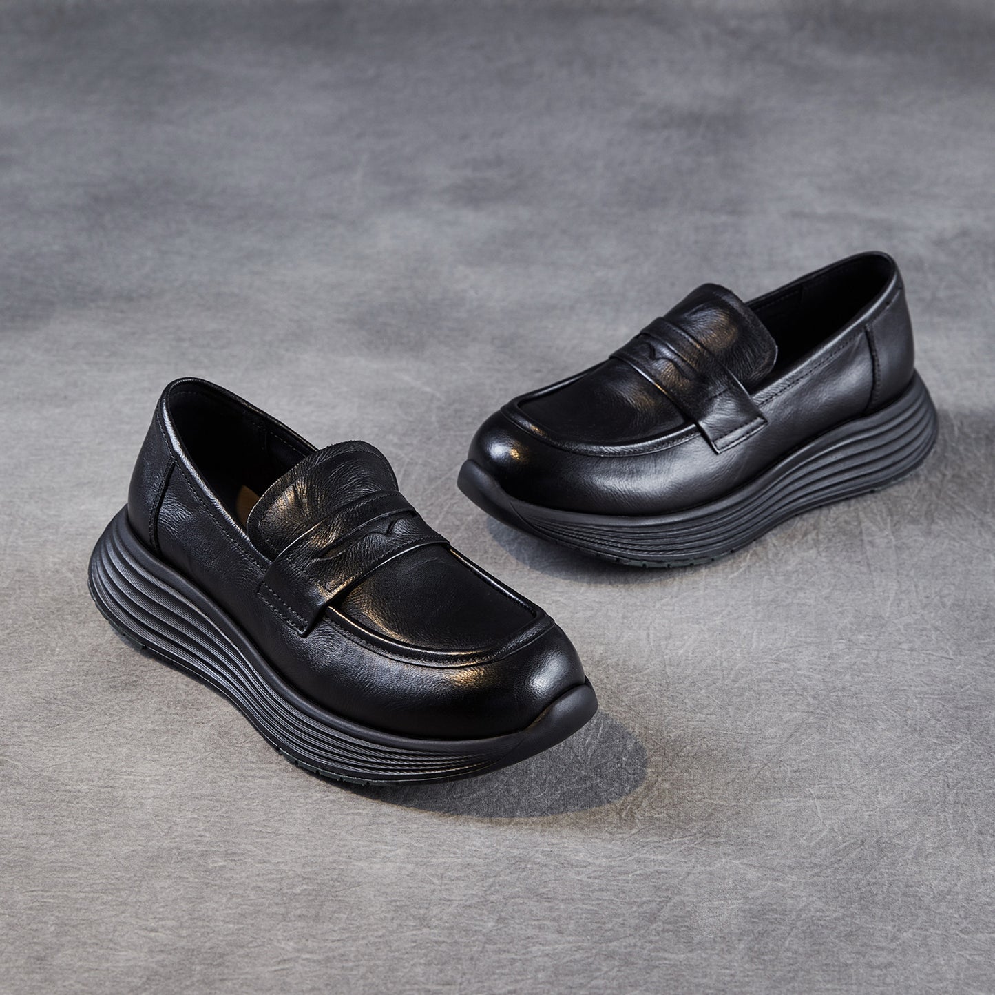 Women’s Leather Slip-On Loafers – Vintage Low Wedge Comfort Shoes