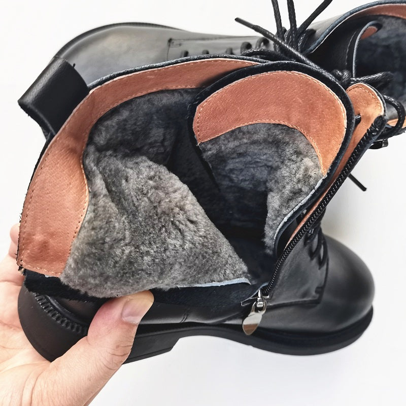 Women's Leather Shearling Ankle Boots – Wide Toe Winter Warm Boots