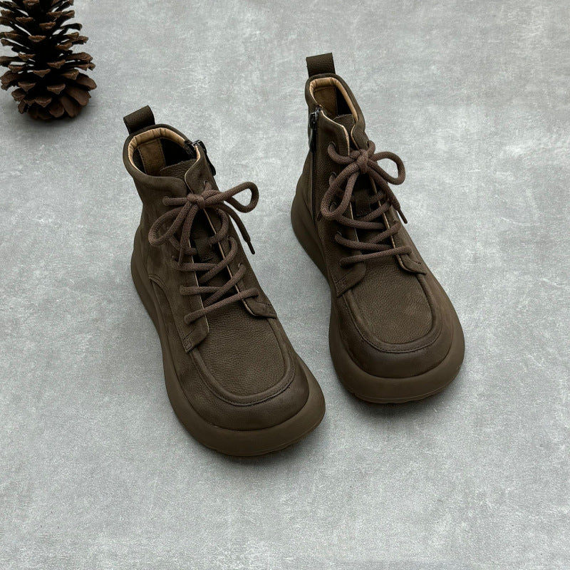 Soft Leather Lace Up Ankle Boots – Women’s Vintage Platform Shoes