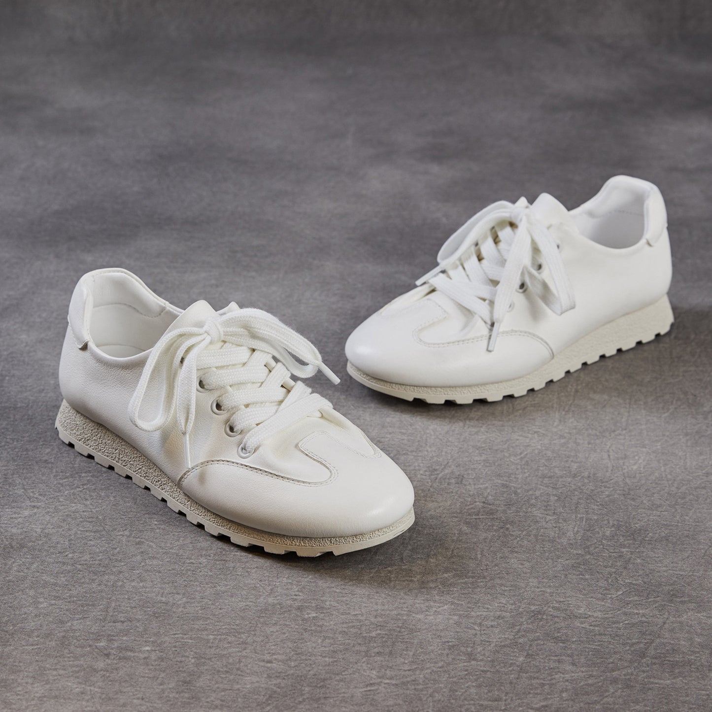 Women's Minimalist Architectural White Trainers - Premium All-Leather Walking Shoes