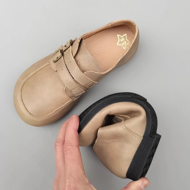 Women's Retro Square Toe Casual Buck Flat Loafers for Wide Feet