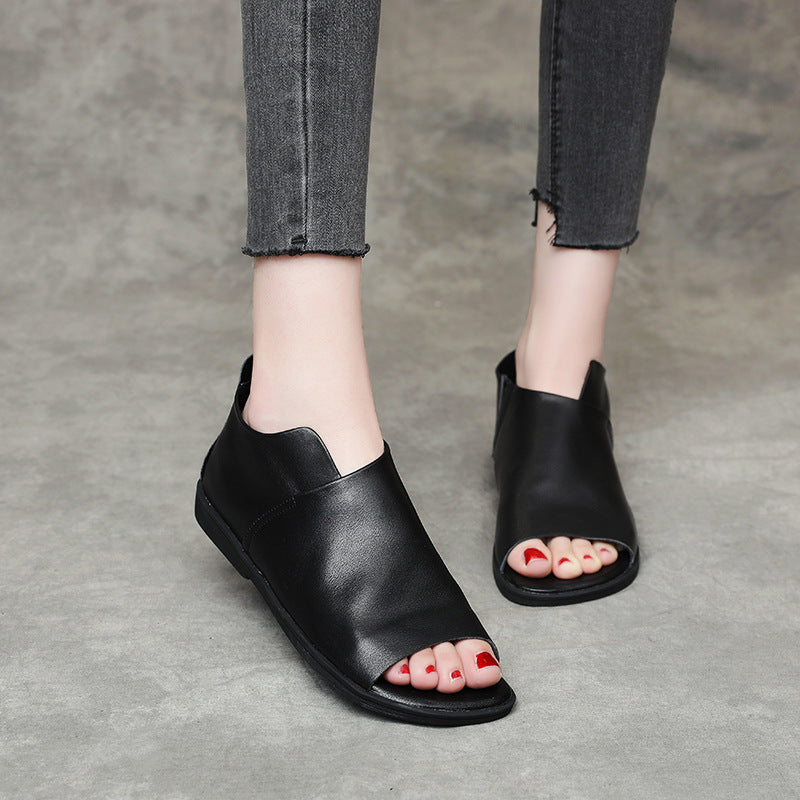 Women's Handmade Leather Open Toe Slip-On Comfort Sandals