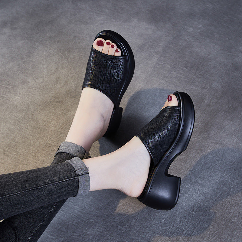Women's Summer Open-Toe Chunky Heel Platform Mule Sandals – Soft Leather