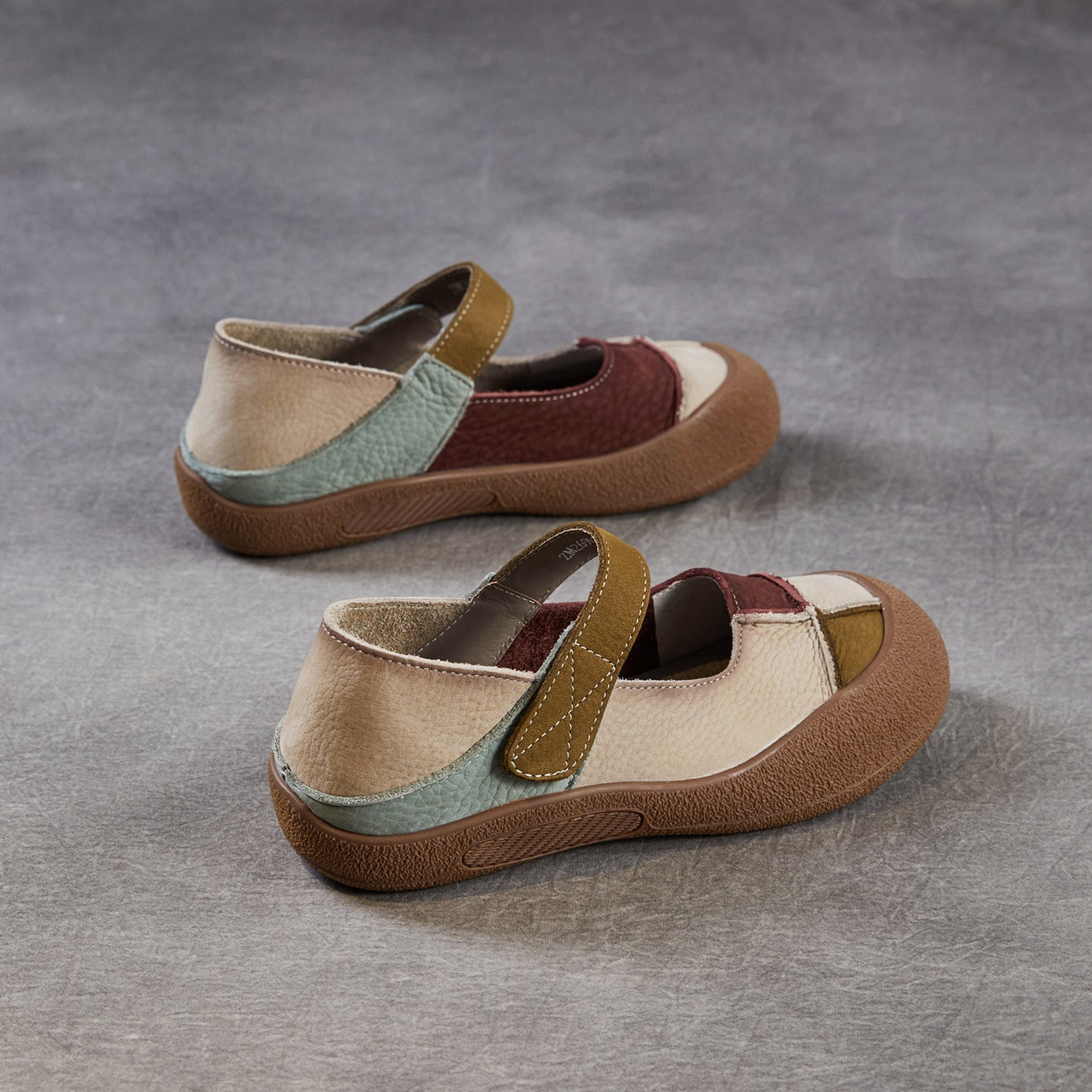 Women’s Leather Colour-Block Mary Jane Flats – Retro Soft Sole Shoes