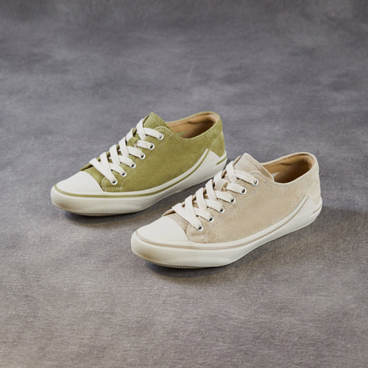 Women‘s Retro Suede Sneakers Vintage Round Toe Low Top Lace-up Flat Walking Shoes
