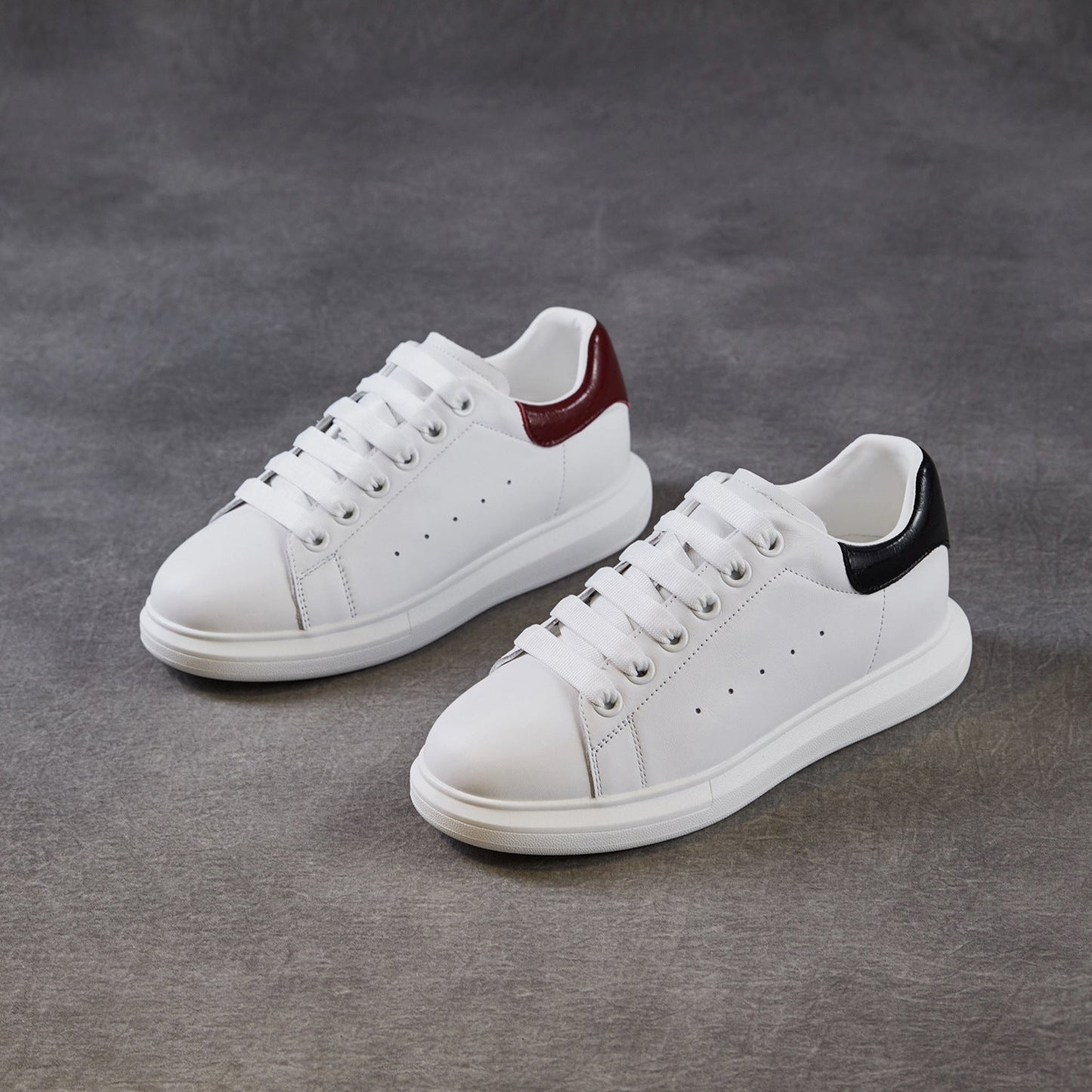 Women's Leather Casual Sneakers Spring Fall Round Toe Lace-up Platform Shoes